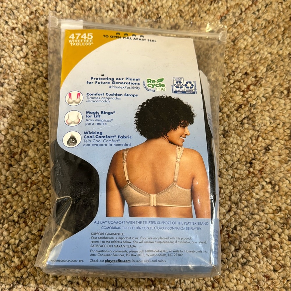 Playtex 18 Hour Wire Free Cotton Stretch Bra 42C in Black - Picture 2 of 2